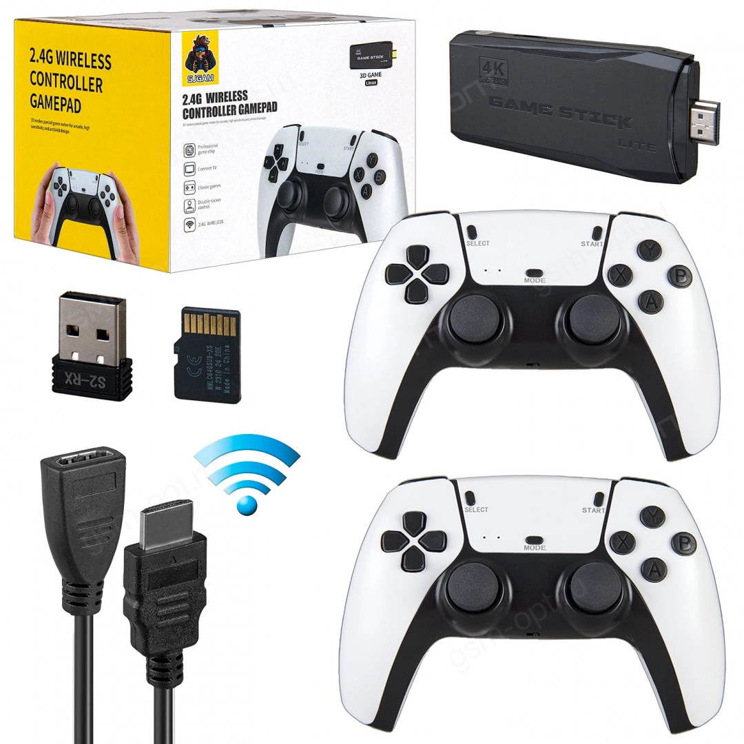 Купить Игровая приставка Game Stick M8S, HDMI 4K, два беспроводных  джойстика (Play Station 5) белый с доставкой по России от двух дней и  оплатой при получении от 2200 рублей