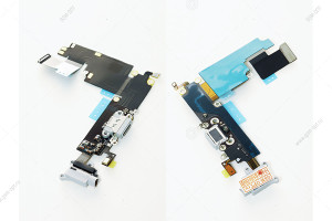 Шлейф для iPhone 6 Plus с разъемом зарядки (системным), разъемом гарнитуры, микрофоном, серый