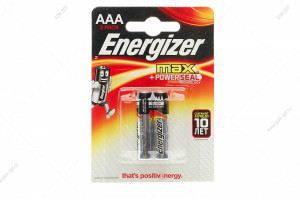 Батарейка алкалиновая AAA, Energizer Max, LR03/2B, 2шт в блистере