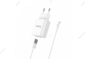 Сетевая зарядка USB Hoco C62A Victoria 2 порта USB 2.1A, с кабелем Lightning, 1м, белый