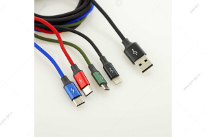Кабель USB Baseus Fast 4в1 для iPhone и Android устройств, lightning, micro-usb, type-c(2), черный