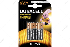 Батарейка алкалиновая AAA, Duracell, LR03/6BL, 6шт в блистере