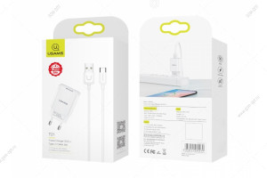 Сетевая зарядка USB Usams T21, 2.1A, кабель Type-C, 1м, белый