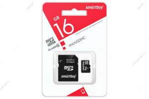 Карта памяти MicroSD 16GB - Class10, UHS-I, Smartbuy, адаптер