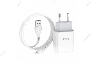Сетевая зарядка USB Hoco C72A, Glorious, 2.1A, с кабелем Lightninig, 1м, белый