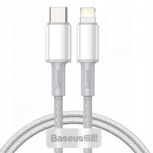 Кабель Type-C - Lightning для Apple Baseus High Density Braided, PD20W, 1м, белый