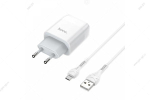 Сетевая зарядка USB Hoco C73A, Glorious, 2.4A, 2 порта USB, с кабелем Micro USB, 1м, белый