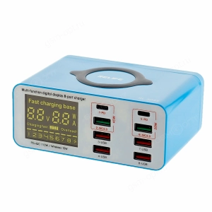 Зарядная станция Relife RL-304S, 6USB + 2 Type-C + беспроводная зарядка, с дисплеем