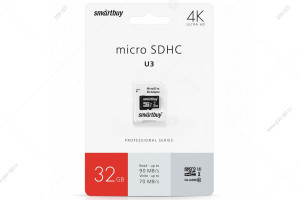 Карта памяти MicroSD 32GB - Class10, Smartbuy Pro UHS-I U3 (70/90 Mb/s), с адаптером