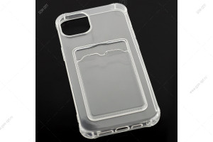 Силиконовый чехол для iPhone 14 Plus с карманом под карточки, прозрачный
