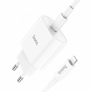 Сетевая зарядка Type-C, Hoco C94A Metro PD, 20W, с кабелем Lightning, 1м, белый