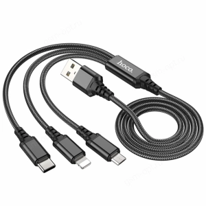 Кабель 3в1 USB - Lightning, Micro-USB, Type-C Hoco X76, для iPhone и Android устройств, черный