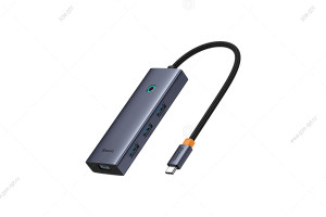 USB-концентратор Type-C HUB Baseus 5в1: 4 USB3.0 порта, HDMI HD4K, PD, темно-серый