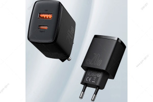 Сетевая зарядка Baseus Compact, PD3.0 QC 3.0, Type-C+USB-A, 20W, черный