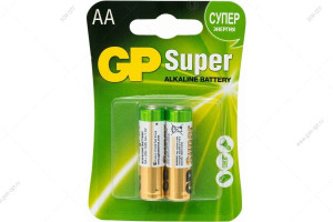 Батарейка алкалиновая AA, GP Super Alkaline, LR06-2BL, 2шт в блистере
