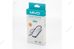 USB-концентратор HUB Type-C Mivo MH-4011, 4в1, серебристый