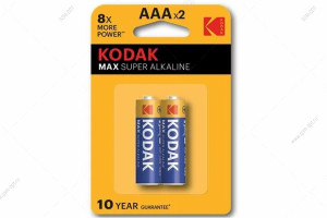 Батарейка алкалиновая AAA, Kodak Max Super Alkaline, LR03/2BL, 2шт в блистере