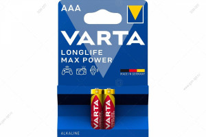 Батарейка алкалиновая AAA, Varta Longlife Max Power, LR03/2BL, 2шт в блистере