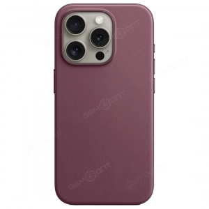 Кожаный чехол для iPhone 15 Leather Case, MagSafe, сливовый