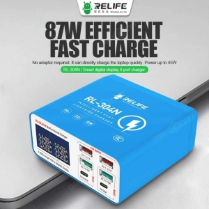 Зарядная станция Relife RL-304N, 4USB + 2 Type-C с дисплеем, PD + QC3.0, 87Wh