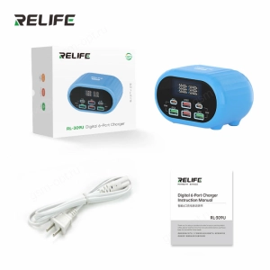 Зарядная станция Relife RL-309U, 4 USB+2 Type-C с дисплеем, синий
