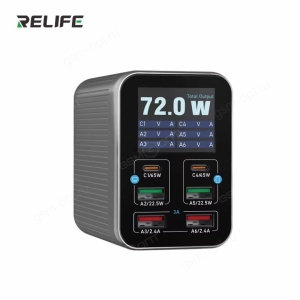 Зарядная станция Relife Q4, 3USB + 3Type-C, 72W  с дисплеем