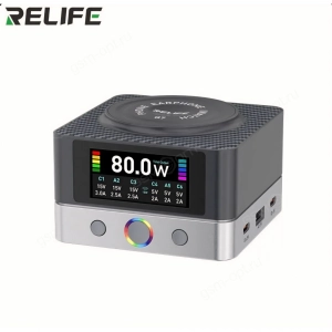 Зарядная станция Relife Q7, 2USB + 4Type-C + беспроводная зарядка, 80W  с дисплеем
